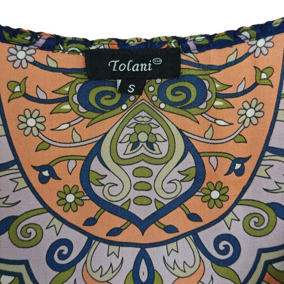 Tolani Tessa Silk Tunic Dress Size Small Tasseled V-Neckline 3/4 Sleeves Boho - Picture 9 of 11